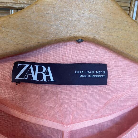 Zara 100% Linen Button Front Tunic Jacket Pink Long Sleeve Pockets Women’s Small - Picture 4 of 9